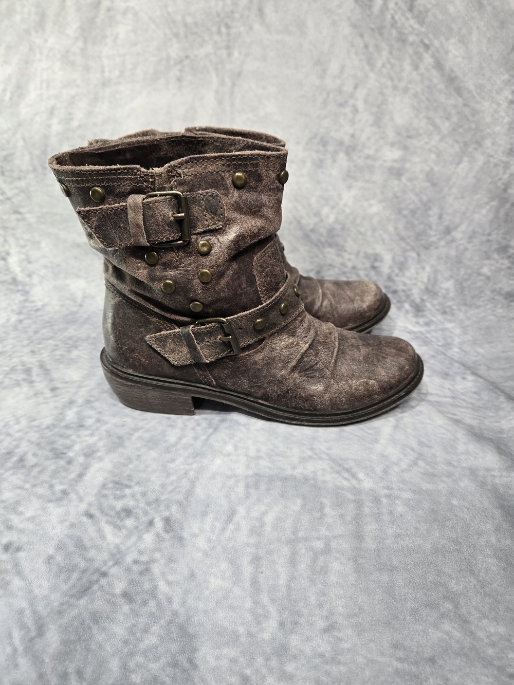 ME Makeover Essentials Distressed Brown Studded Ankle Boots